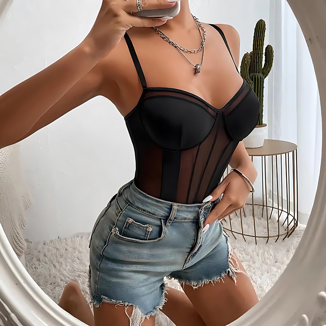 Vellora Sheer V-neck Sculpt Bodysuit